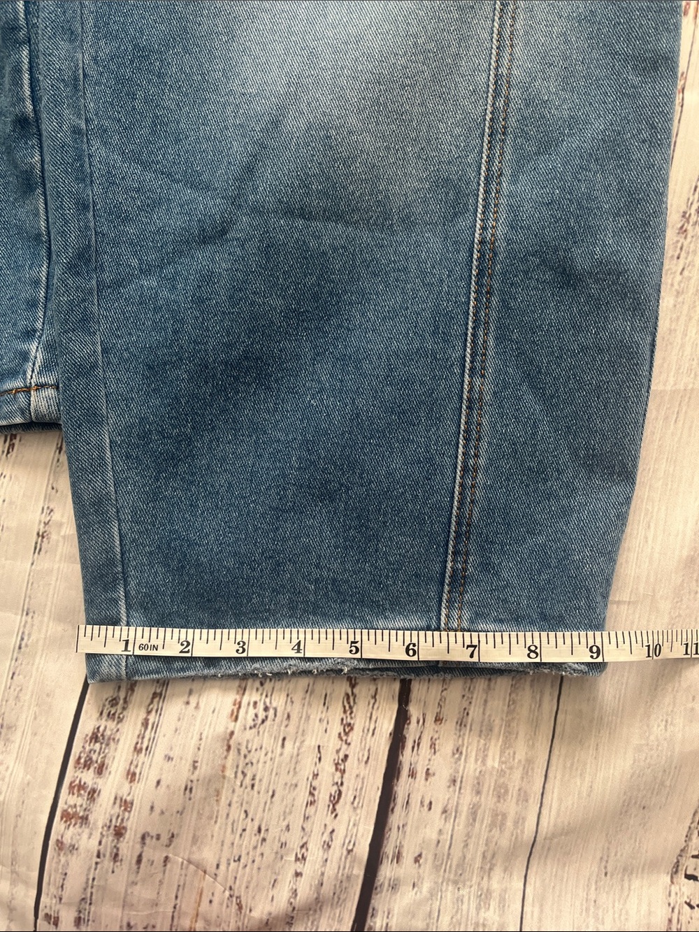 Flamingals High Waist , Wide Leg Drawstring Cropped Blue Denim Jeans XL - Picture 4 of 9